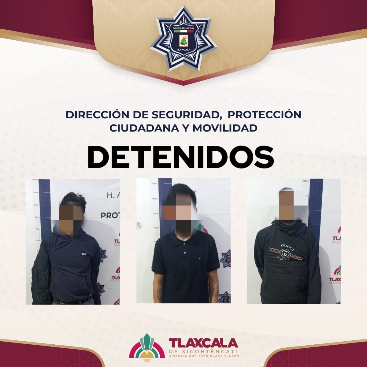 Cámaras del C2 delatan a tres hombres dentro de un local y la Policía Municipal de Tlaxcala los detiene